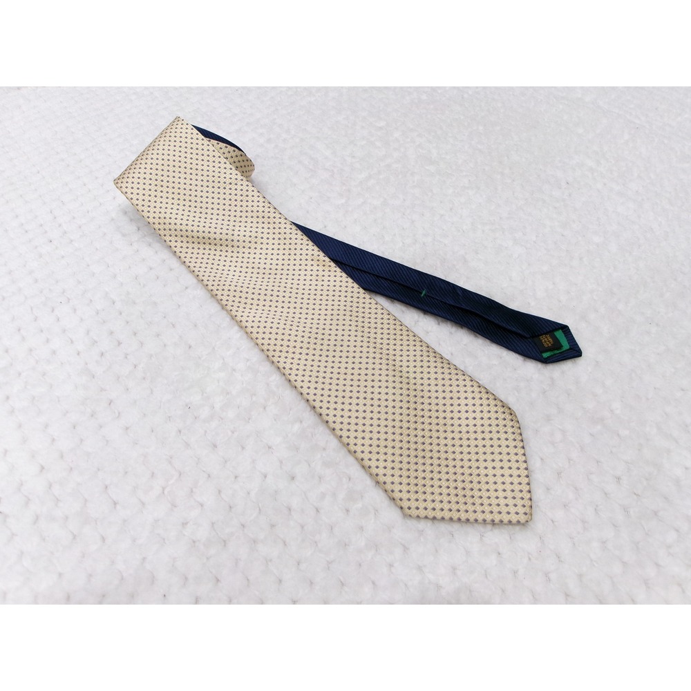 Tommy Hilfiger Mens 3.5"x60" Tie Cream Navy Blue Geometric Square Silk Made USA